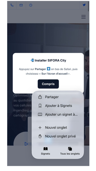 Étape 3 - Menu de Partage Safari